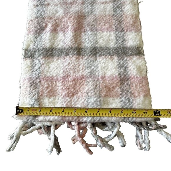 Victoria's Secret Plaid Scarf With Fringe Pink Gray Knotty Knit Boho 80 x 12 - Picture 9 of 9